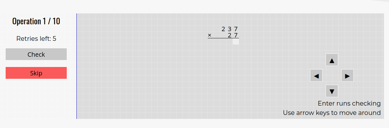 The sample screenshot of “written multiplication” game